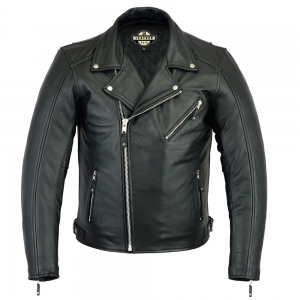 men's black genuine cowhide leather biker jacket.