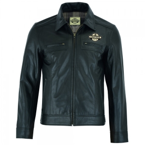 Matchless G50 black leather jacket with chest emblem.
