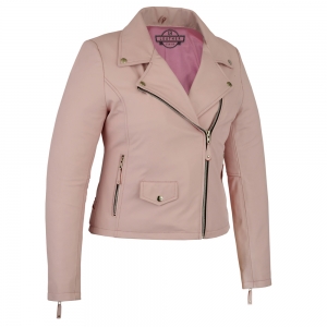 Vero Moda women's light pink suede jacket with zippers.