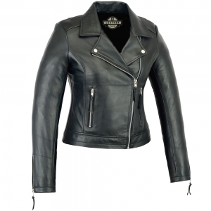 Women's black genuine sheep leather motorcycle and casual jacket.