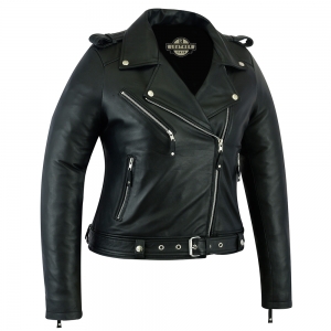 Women's black genuine sheep leather crop biker jacket.