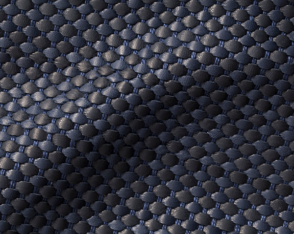 Intricate pattern of dark blue woven or textured galuchat leather.